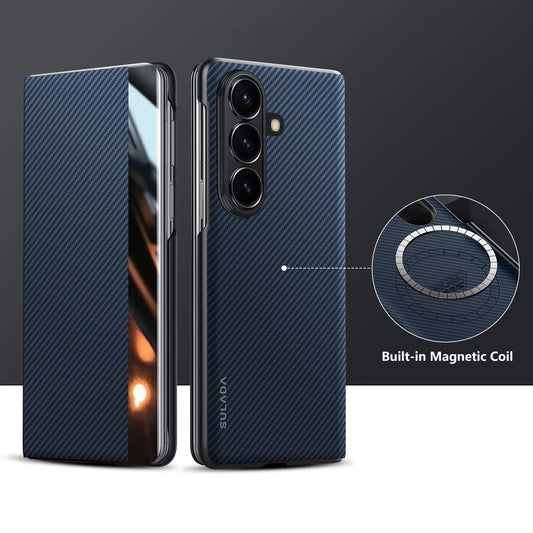 Luxurious Leather Cover With Magnetic Coil & Card Holder For Galaxy Z Fold Series