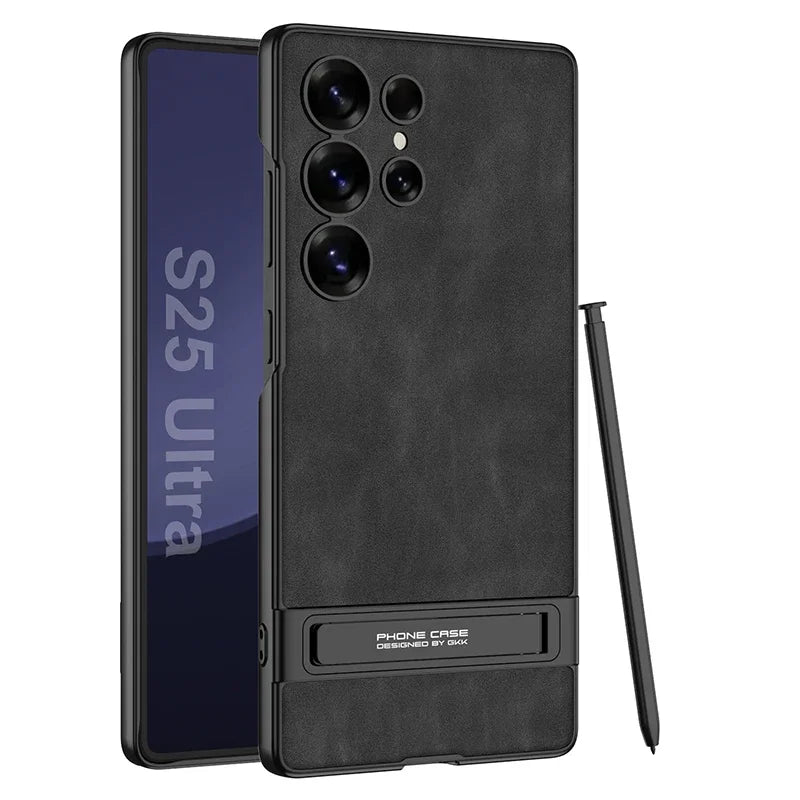 Luxury Frosted Leather Holder Case for Galaxy S25 Ultra