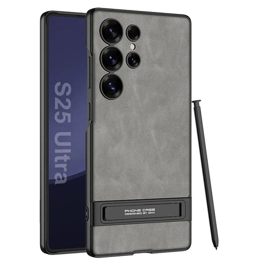 Luxury Frosted Leather Holder Case for Galaxy S25 Ultra
