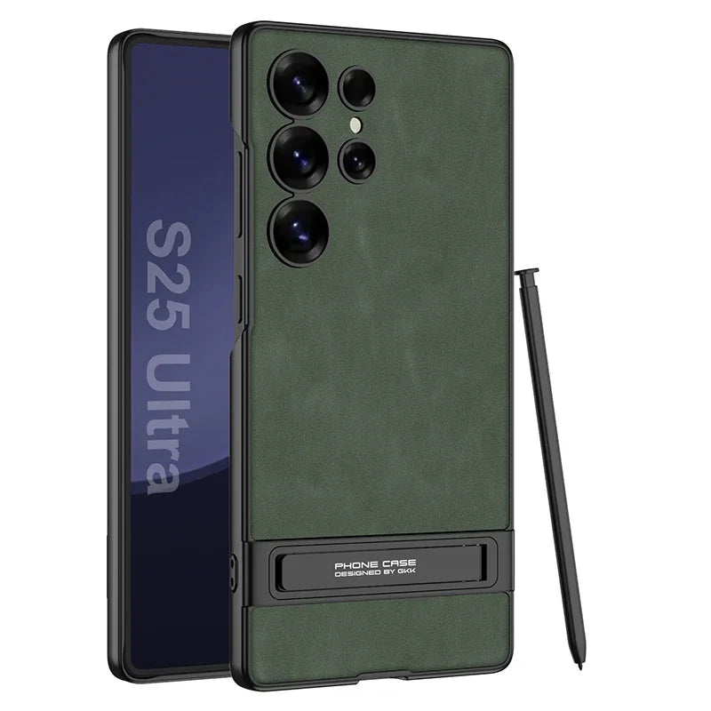 Luxury Frosted Leather Holder Case for Galaxy S25 Ultra