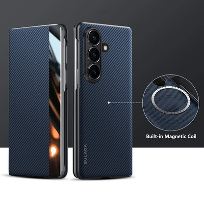 Luxurious Leather Cover With Magnetic Coil & Card Holder For Galaxy Z Fold Series