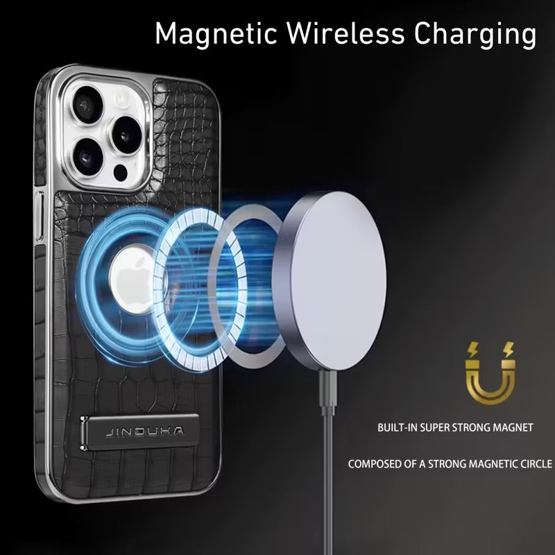 Business Crocodile Leather Magnetic Charging Stand Case 16/17