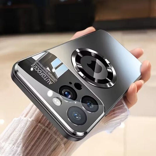 Luxury Glass Window Magnetic Wireless Charging Phone Case 16-17 Series