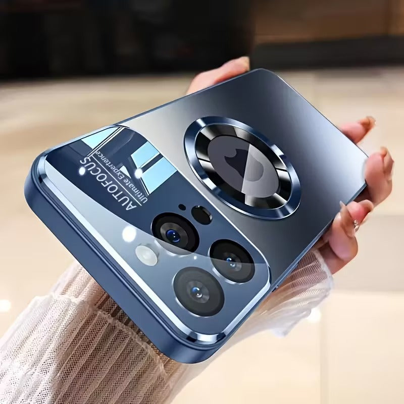 Luxury Glass Window Magnetic Wireless Charging Phone Case 16-17 Series