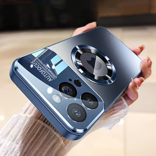 Luxury Glass Window Magnetic Wireless Charging Phone Case 16-17 Series