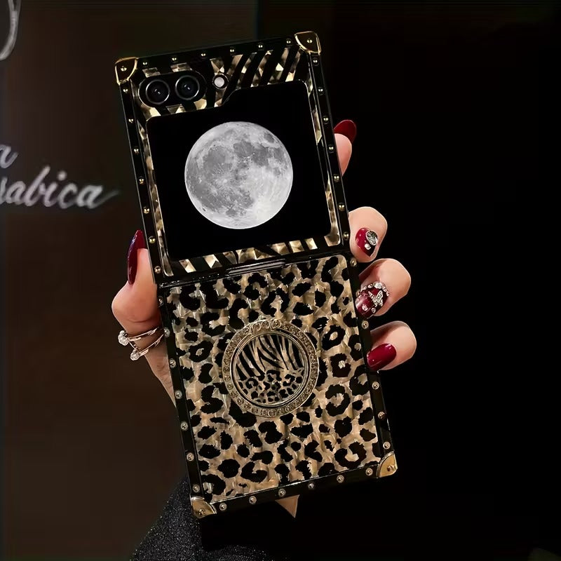 Golden Leopard Feather Case | 360° Stand | Samsung Flip Series