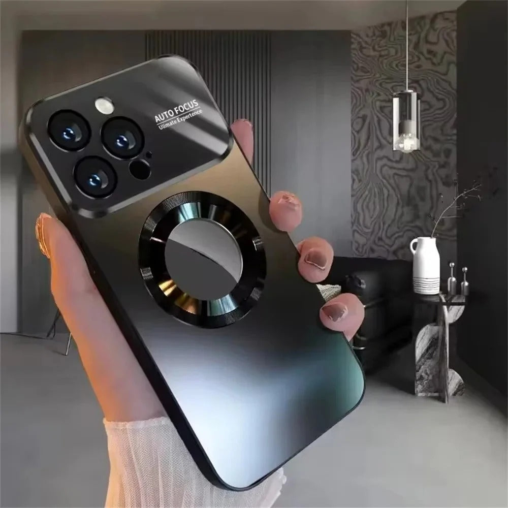 Luxury Glass Window Magnetic Wireless Charging Phone Case 16-17 Series