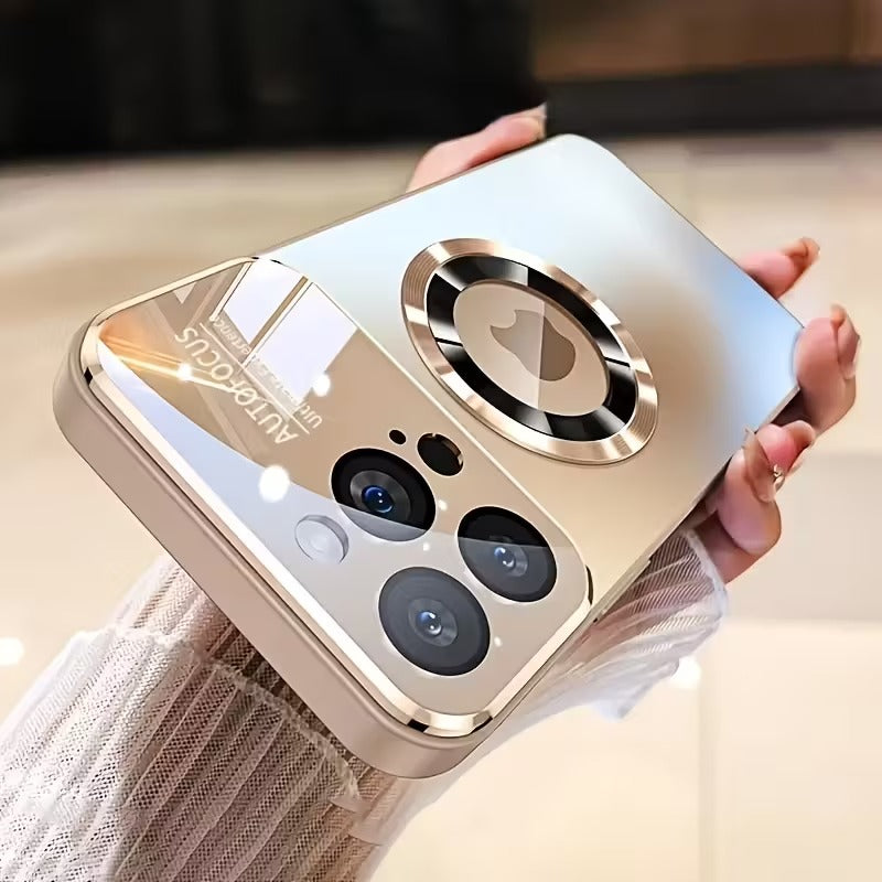 Luxury Glass Window Magnetic Wireless Charging Phone Case 16-17 Series