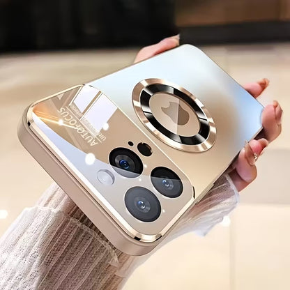 Luxury Glass Window Magnetic Wireless Charging Phone Case 16-17 Series
