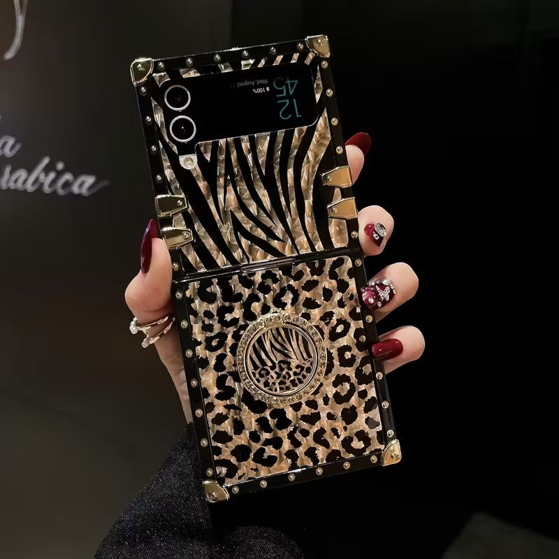 Golden Leopard Feather Case | 360° Stand | Samsung Flip Series