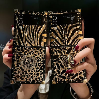 Golden Leopard Feather Case | 360° Stand | Samsung Flip Series