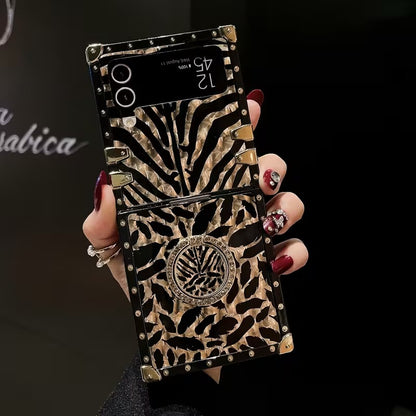 Golden Leopard Feather Case | 360° Stand | Samsung Flip Series