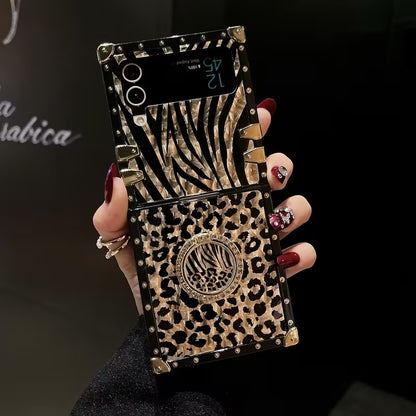 Golden Leopard Feather Case | 360° Stand | Samsung Flip Series