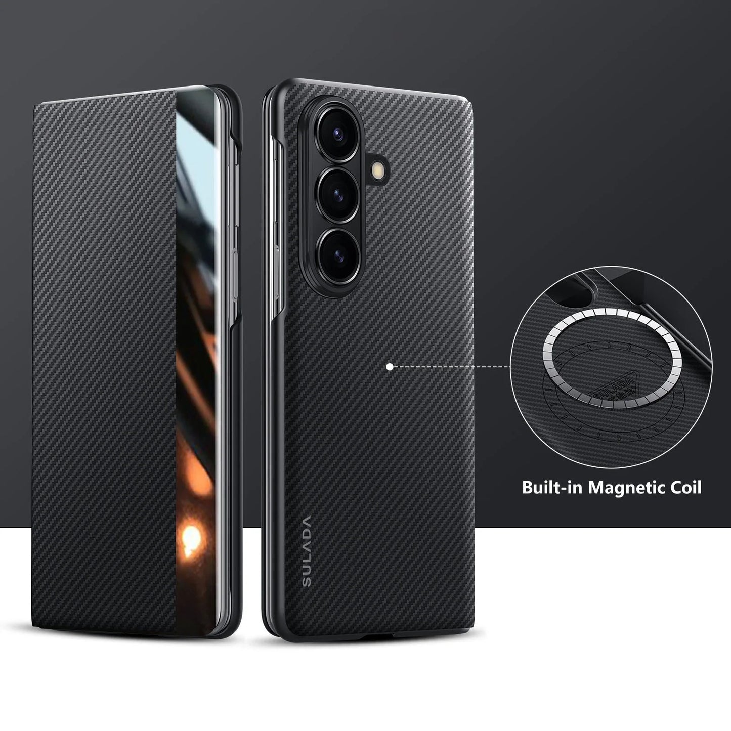 Luxurious Leather Cover With Magnetic Coil & Card Holder For Galaxy Z Fold Series