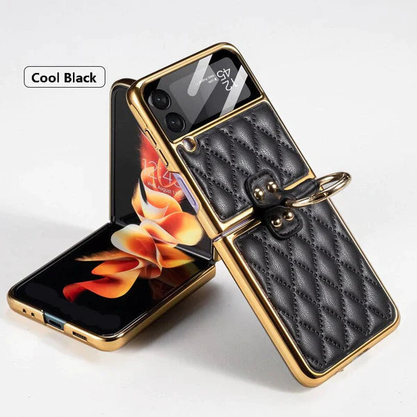 PREMIUM LEATHER ELECTROPLATING DIAMOND PROTECTIVE CASE FOR GALAXY Z FLIP CASE