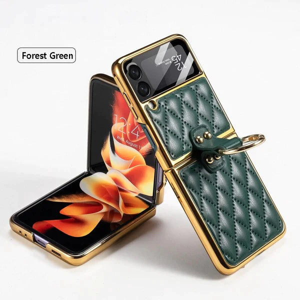 PREMIUM LEATHER ELECTROPLATING DIAMOND PROTECTIVE CASE FOR GALAXY Z FLIP CASE