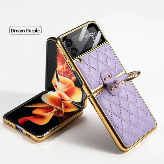 PREMIUM LEATHER ELECTROPLATING DIAMOND PROTECTIVE CASE FOR GALAXY Z FLIP CASE