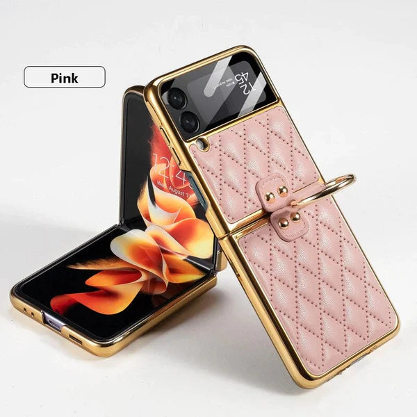 PREMIUM LEATHER ELECTROPLATING DIAMOND PROTECTIVE CASE FOR GALAXY Z FLIP CASE